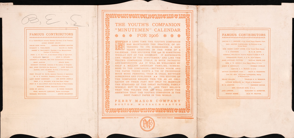 Youth Companion Magazine Tri-Fold Calender Minutemen