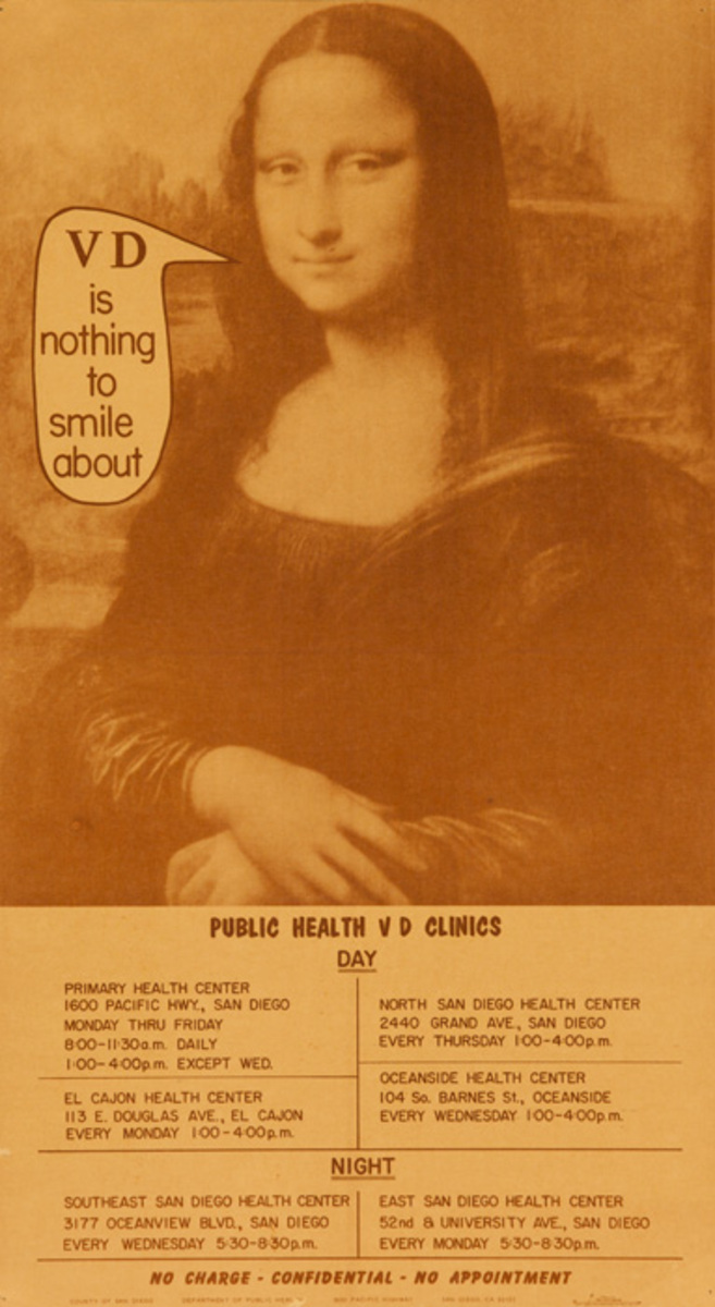 VD Is Nothing to Smile About, Original Sothern California Venereal Disease Poster Mona Lisa