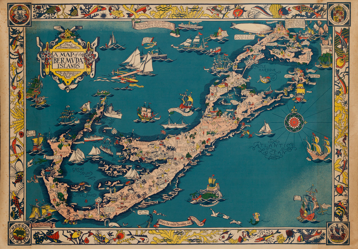 A Map of Bermuda Islands, Original Travel Souvenir Poster
