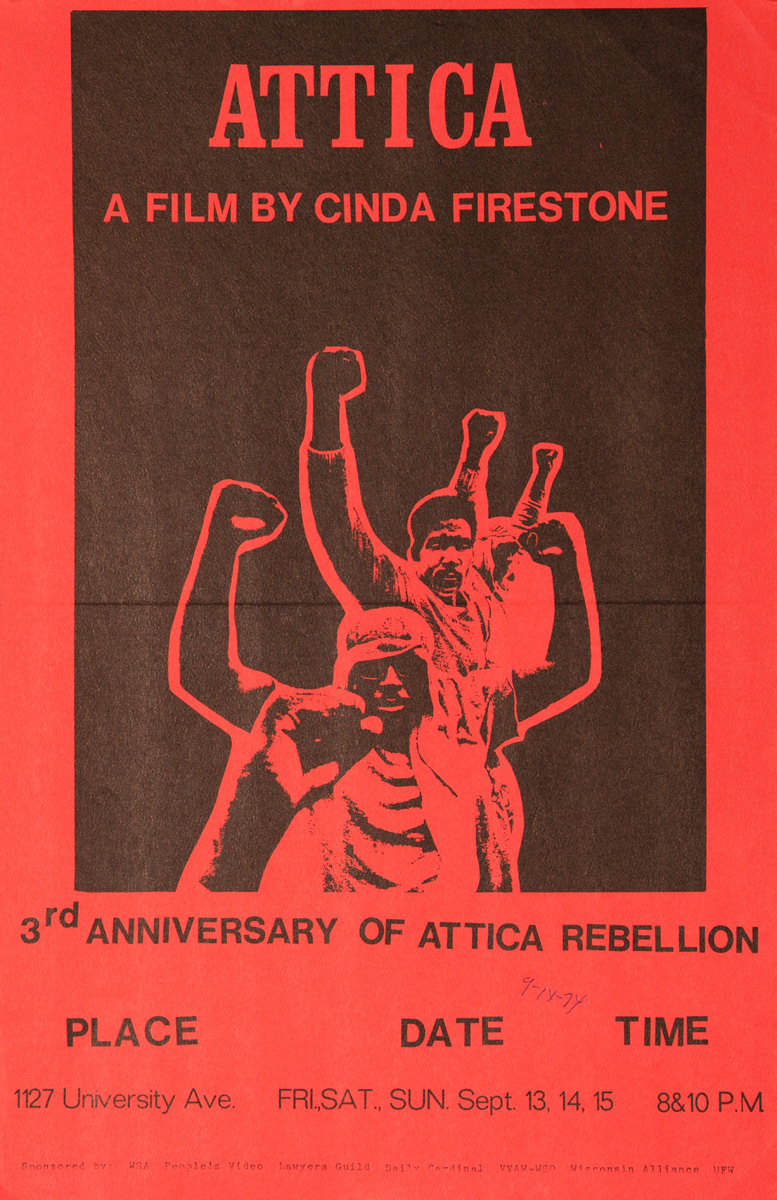 Attica A Film By Cinda Fireston, Original American Protest Poster, red Documentary Movie