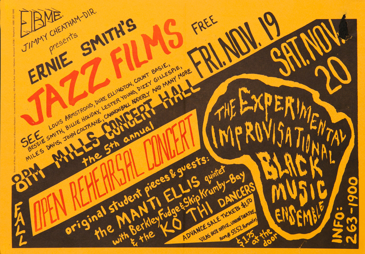 Original American College Concert Poster Jazz Films, The Experimental Improvosational Black Music Ensemble.