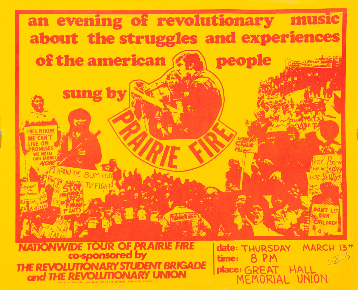 An Evening Of Revolutionary Music About the Struggles and Experiences of the the American People, Sung By Prairie Fire,  Original American College Campus Protest Poster