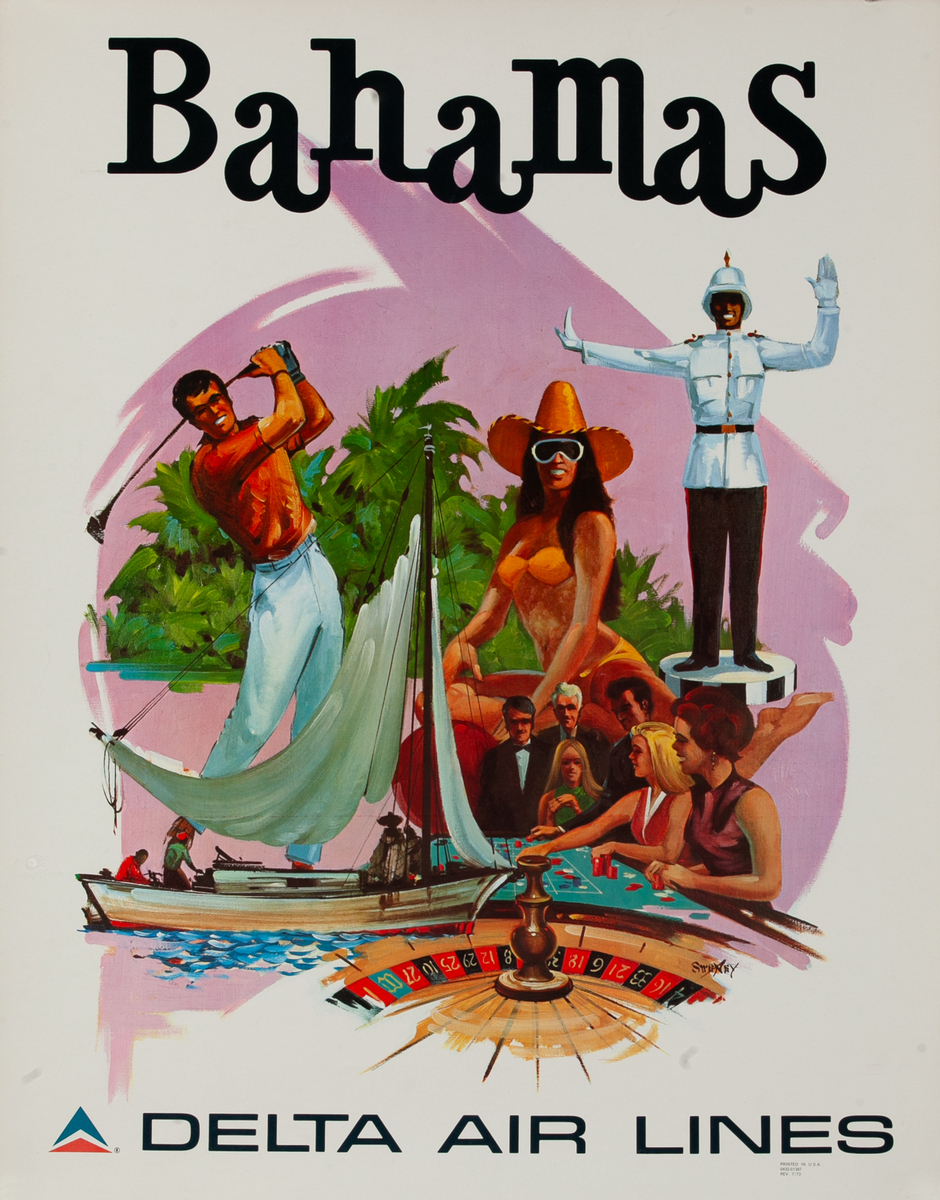 Delta Airlines Original Travel Poster Bahamas Icons