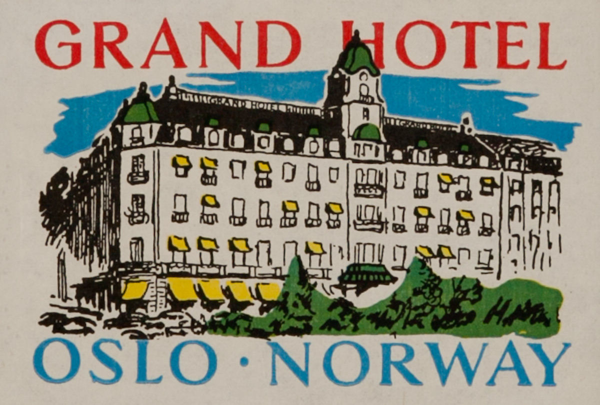 Grand Hotel Oslo Norway, Original Luggage Label