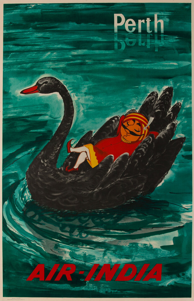 Air India Original Travel Poster, Perth Black Swan