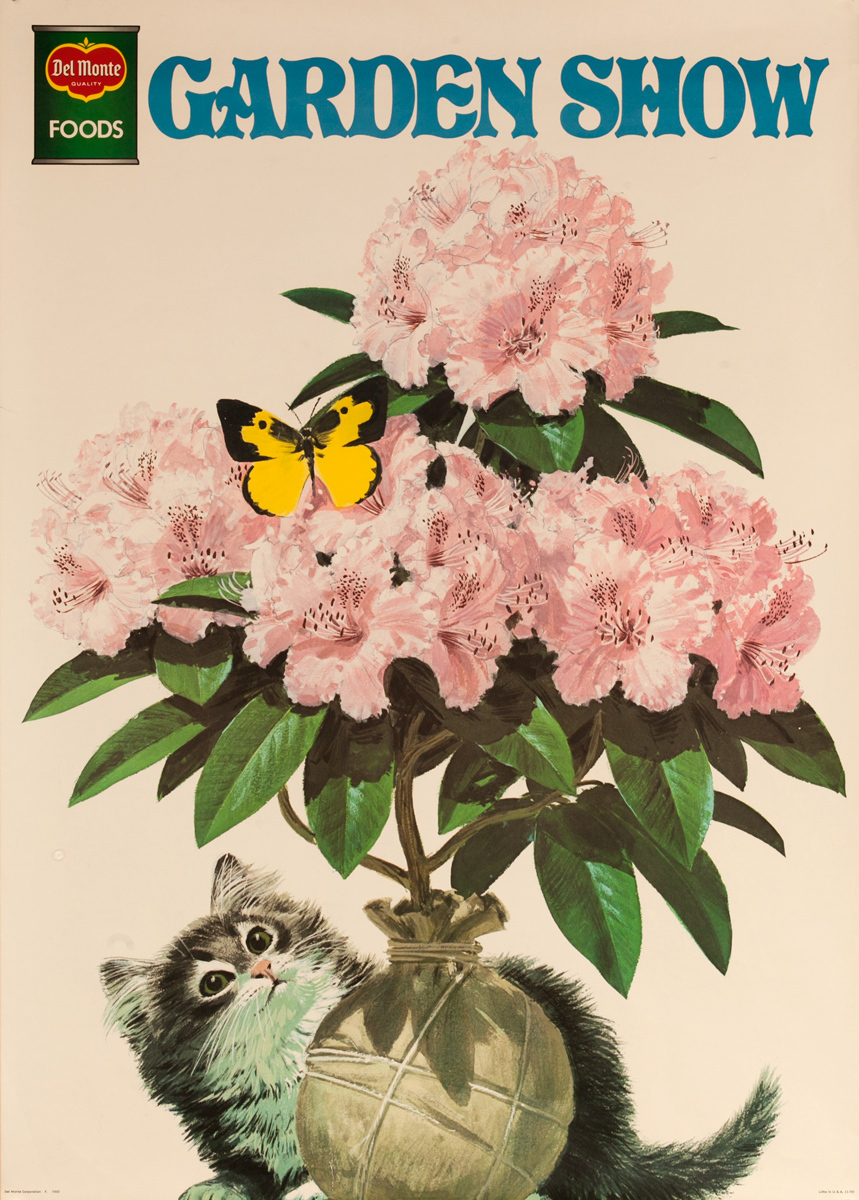 Del Monte Garden Show Original Advertising Poster, Kitten with Butterfly