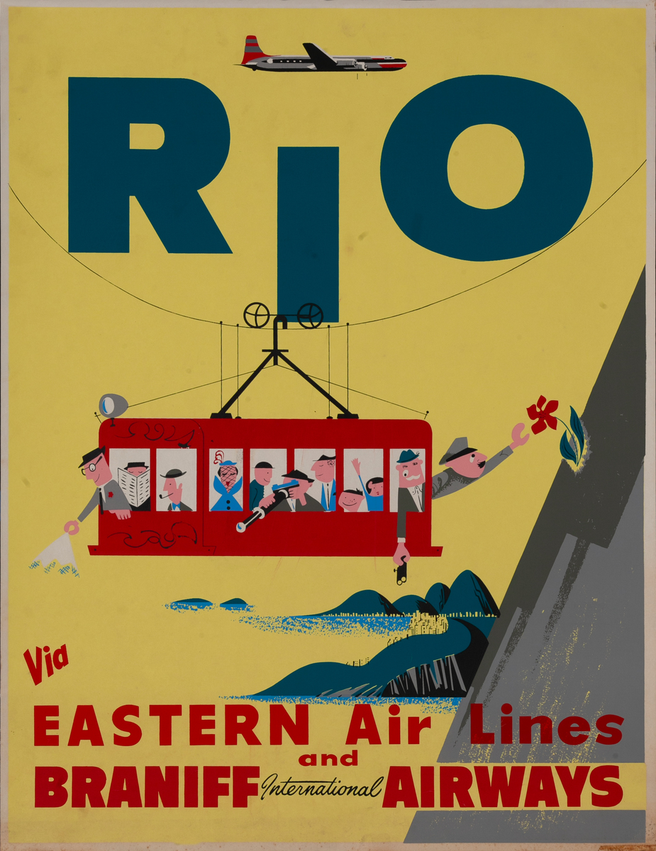 Rio via Eastern Air Lines Braniff International Airways<br>Brazil Travel Poster