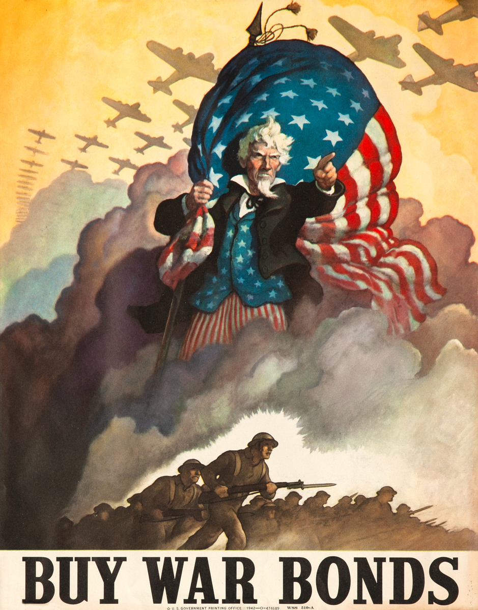 Buy War Bonds, Uncle Sam N.C. Wyeth Original WWII Poster sm size