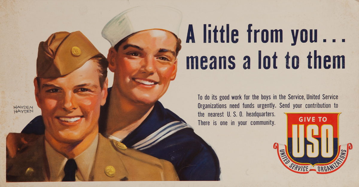 A little from you... means a lot to them, USO, Original American WWII Recruiting Poster