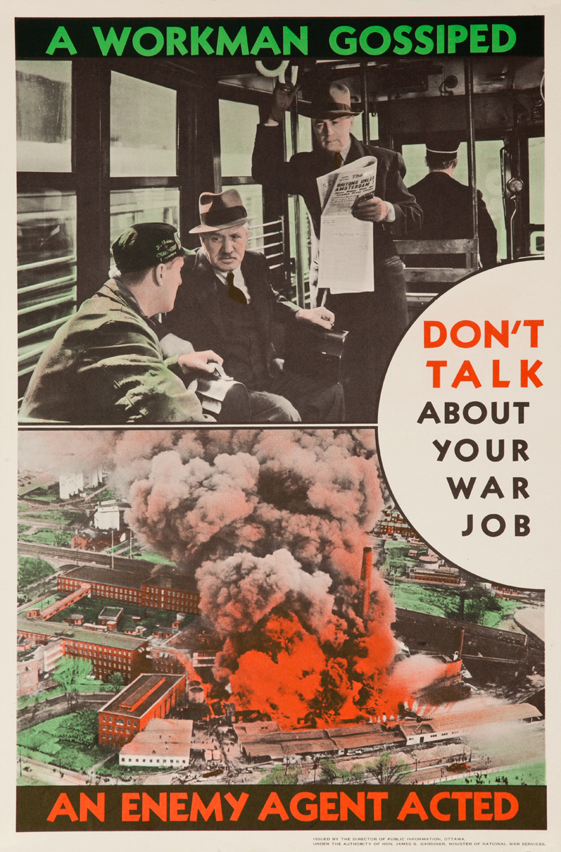 Don’t Talk About Your War Job, Original Canadian WWII Security Poster