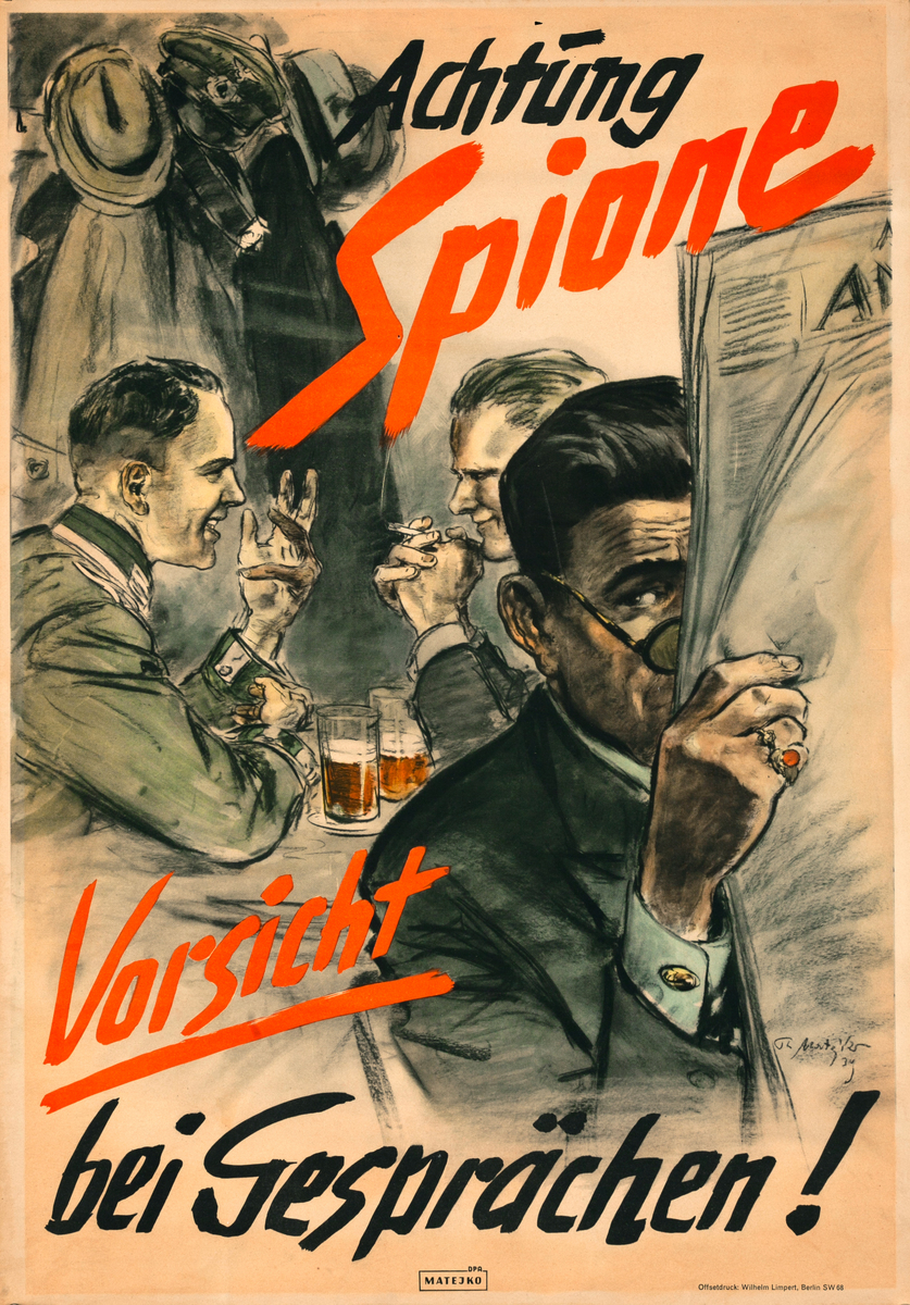Beware Spies - Achtung Spione, Original German WWII Poster