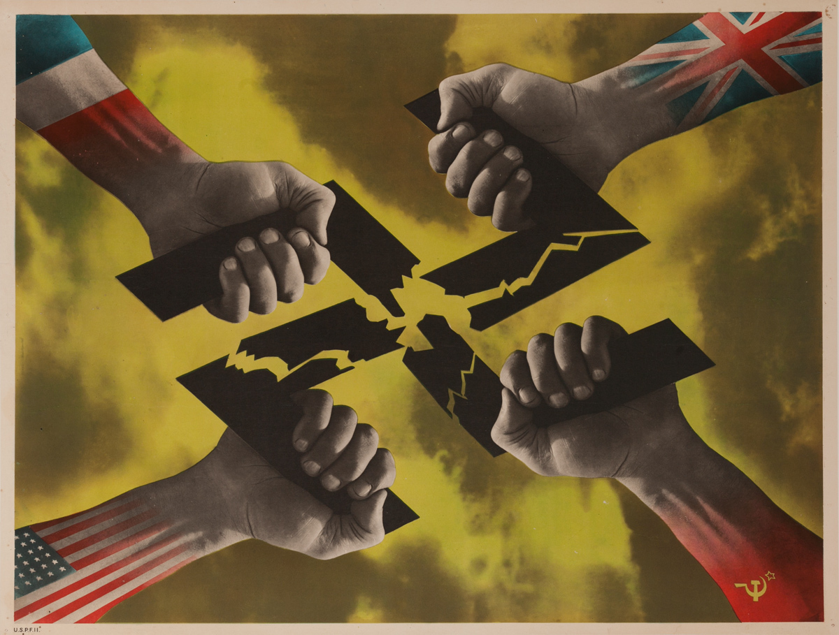 Allied Hands Breaking Swastika, Original American WWII Liberated France Poster