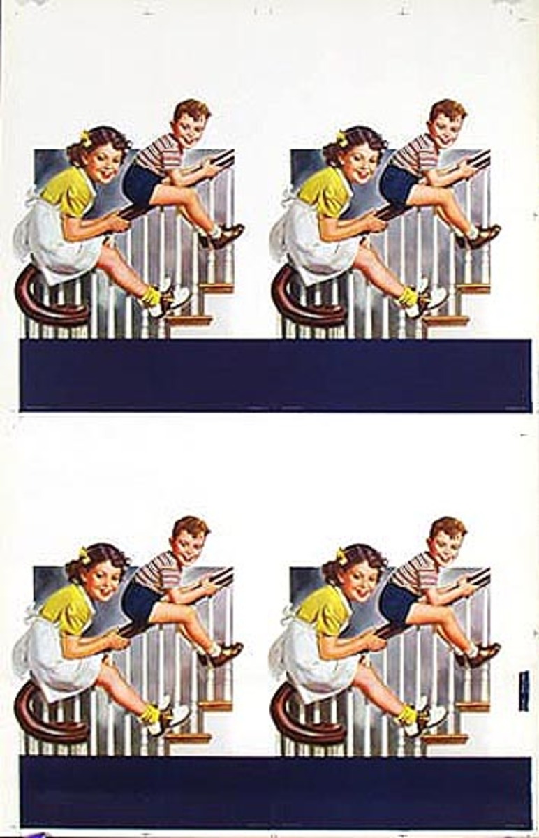 Kids on Bannister  Original American Advertising Poster
