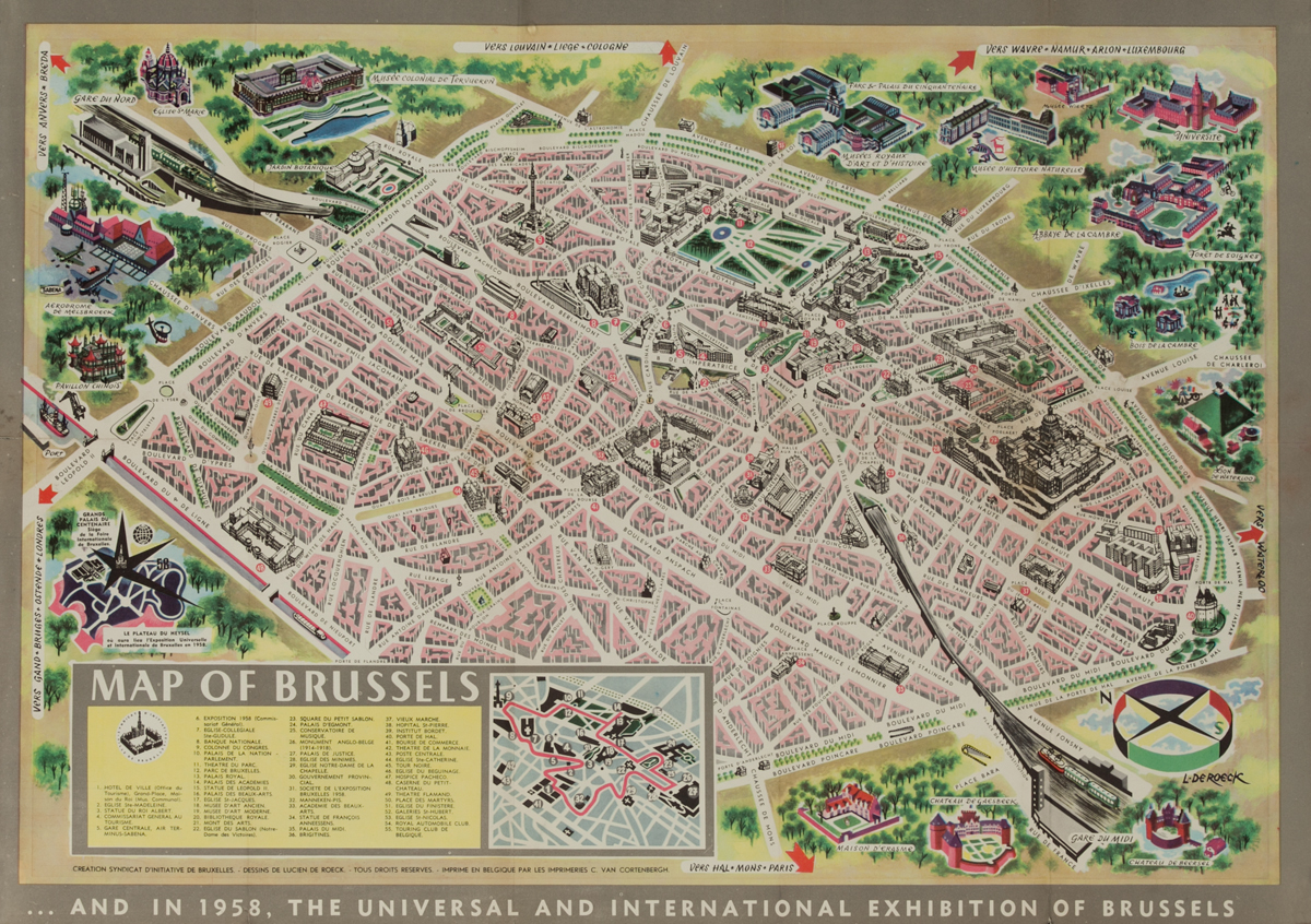 Original Belgium Travel Brochure, Map of Brussels