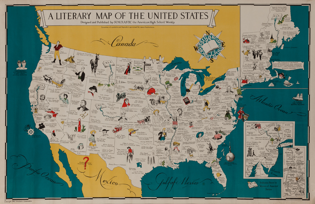 A Literary Map of the United States, Designed and Published by Scholastic the American High School Weekly