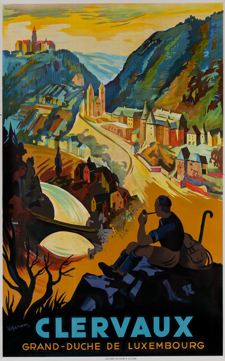 Clervaux Luxembourg Travel Poster, Hiker
