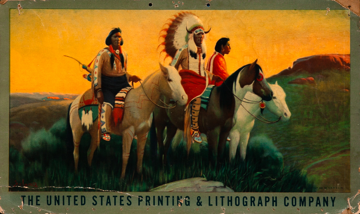 US Printing Original Advertising Poster Western Scene 3 Indians