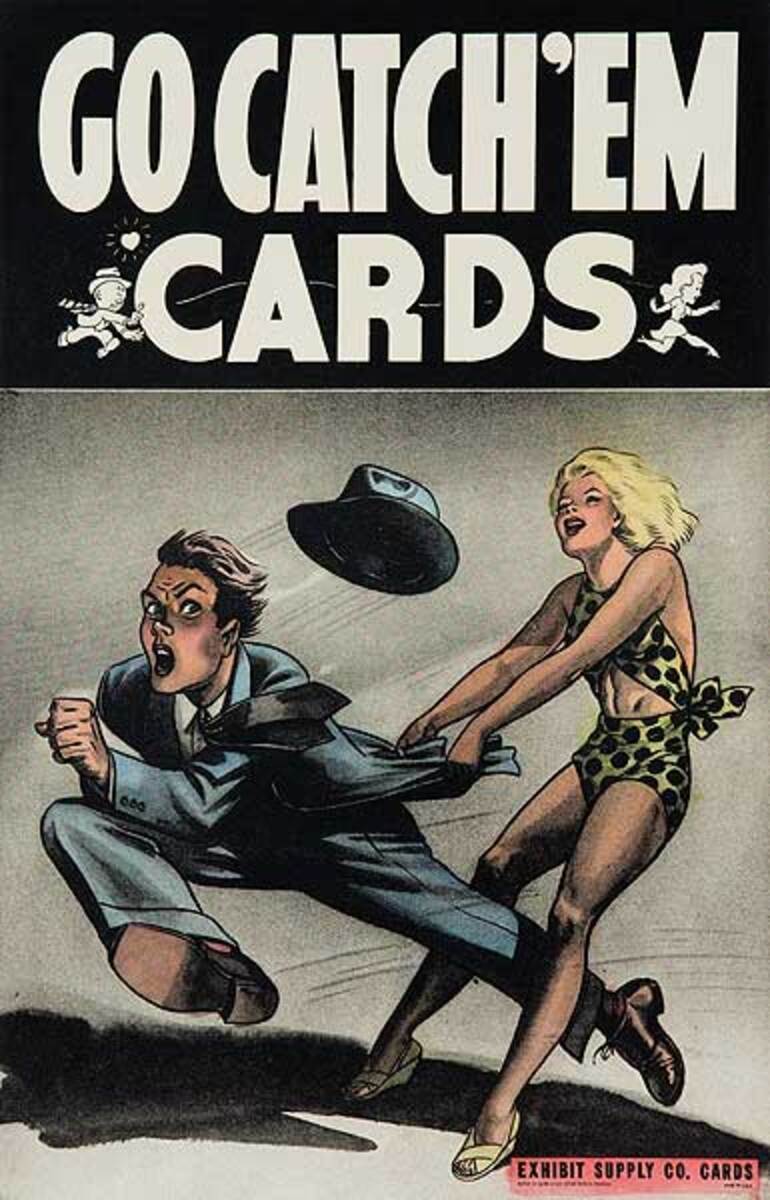 Go Catch 'Em Cards  Original Carnival Display Poster