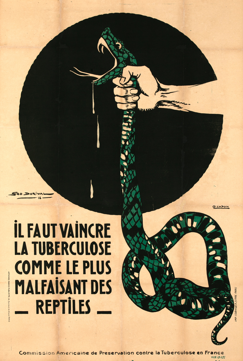 WWI Tuberculosis Health Poster Il Faut Vaincre la Tuberculose Comme Le Plus Malfaisant des Reptiles