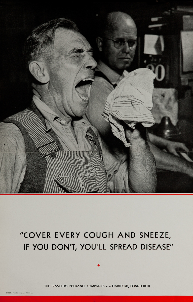 Travelers Insurance Safety Poster<br>Cover Every Cough and Sneeze..