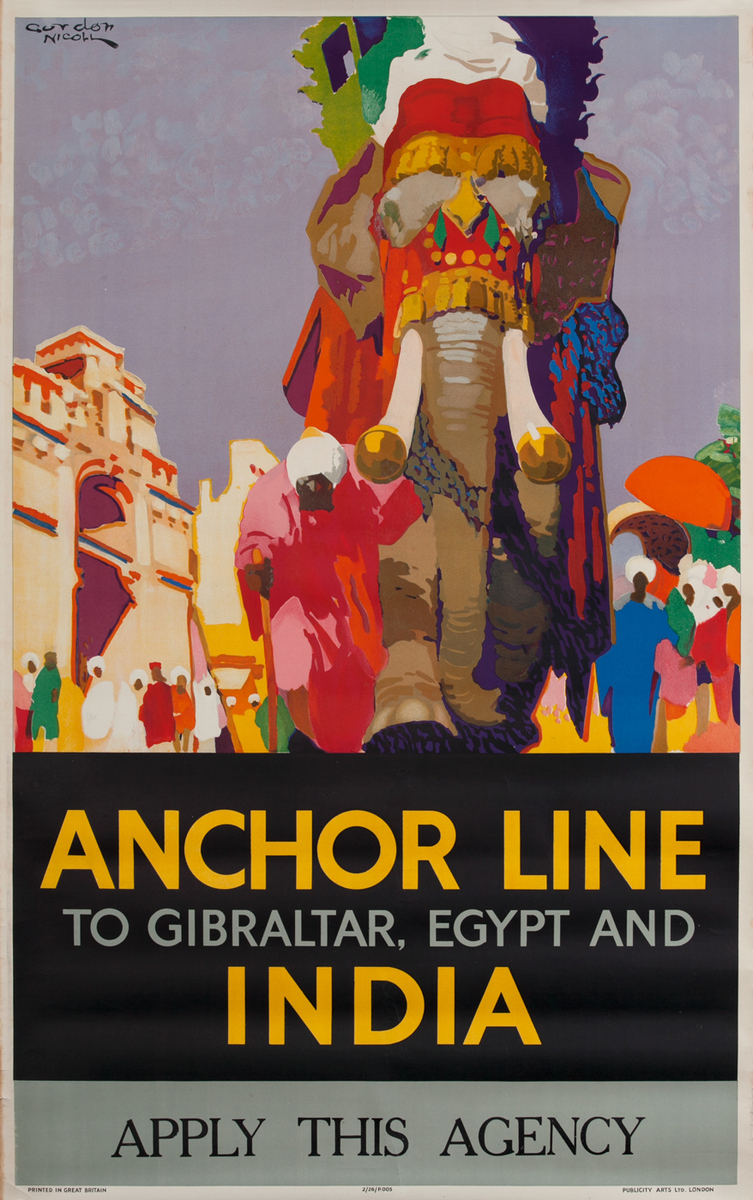 Anchor Line To Gibraltar, Egypt and India Cruise Line Travel Poster