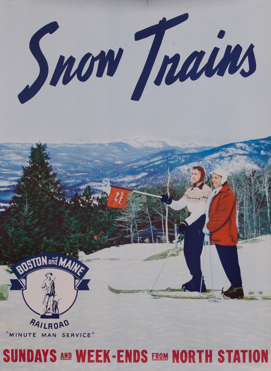 Boston and Maine Snow Trains, Minute Man Service, couple with flag