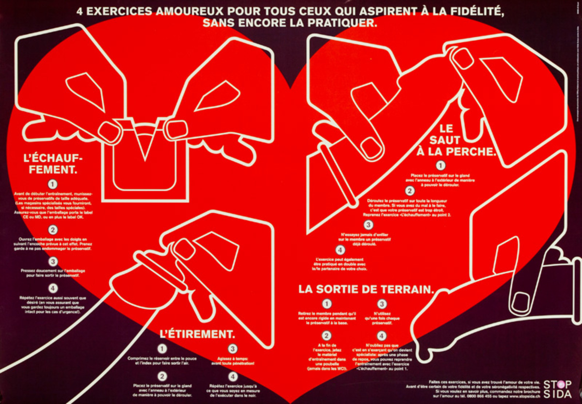 4 Excercices Amoureux Pour Tus Ceux Qui Aspirent A La Fidelite Sans Encorre La Pratiquer - Swiss AIDs HIV Public Health Poster