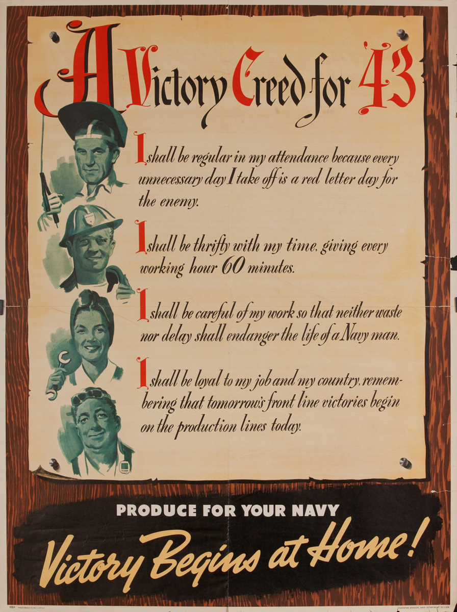 A Victory Creed for '43 WWII Production Poster