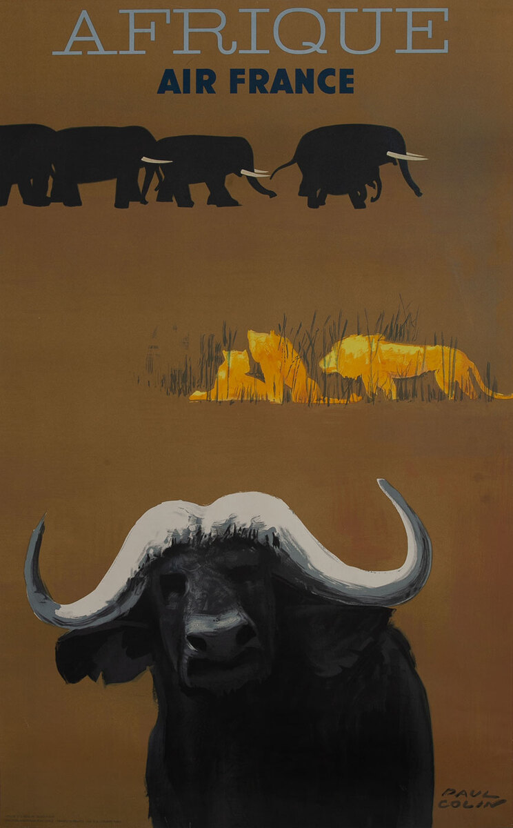 Afrique Air France Travel Poster, water buffalo