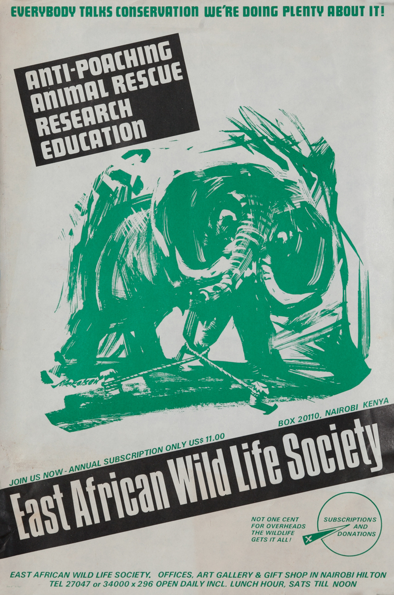 East African Wild Life Society Animal Conservation Poster, elephant (green)  | David Pollack Vintage Posters