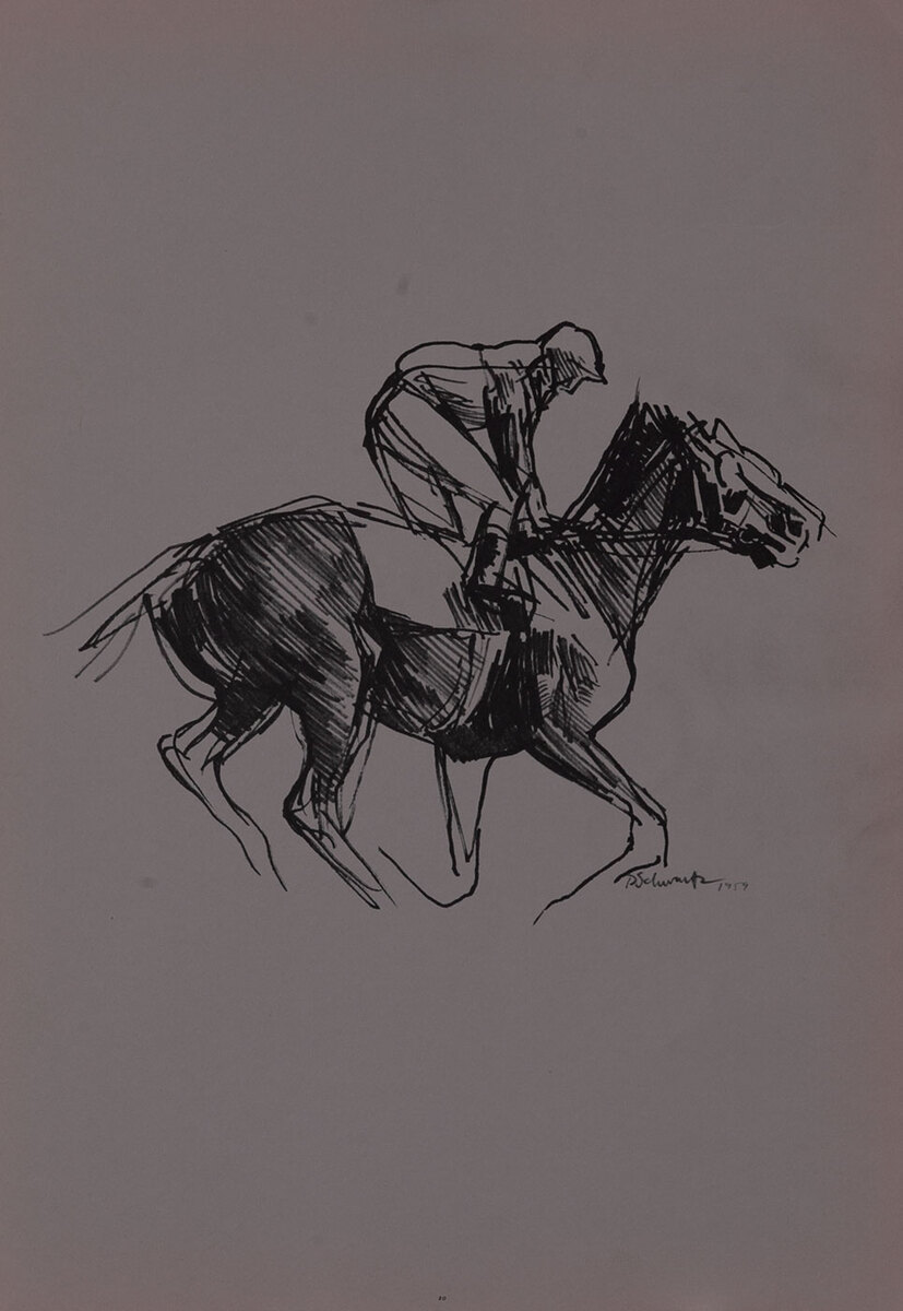 Marker drawing Jockey on horse, vertical