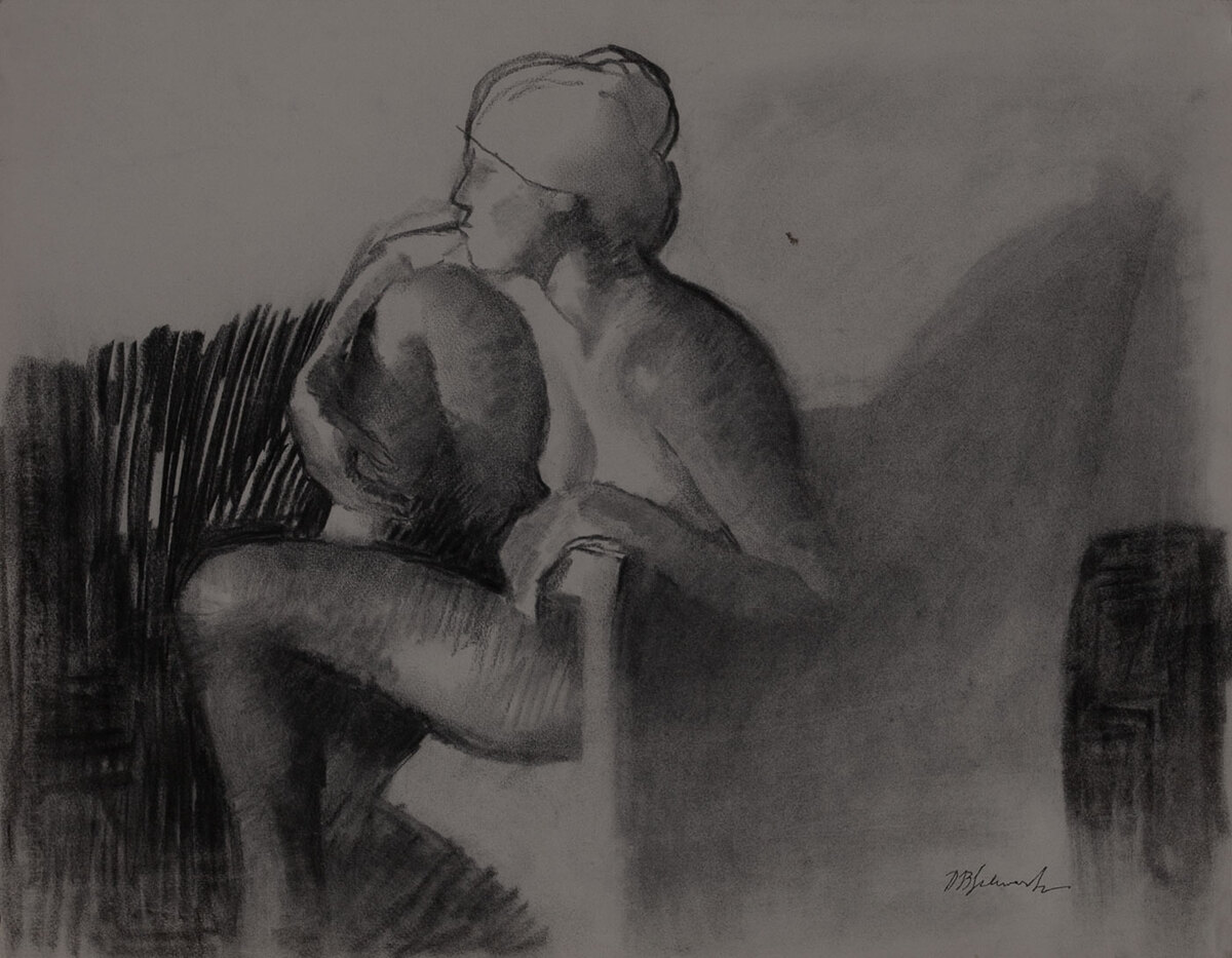 Charcoal sketch seated nude