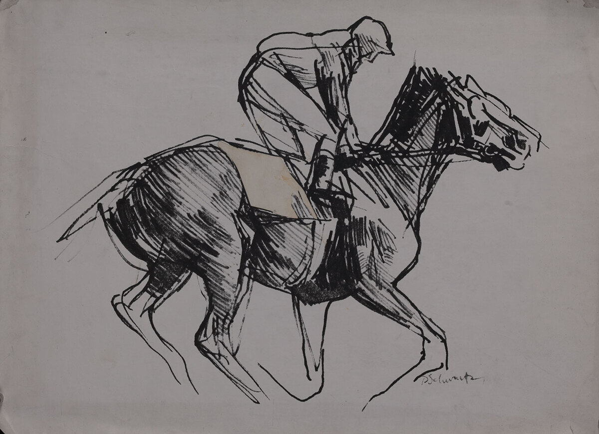 Marker drawing Jockey on horse, horizontal