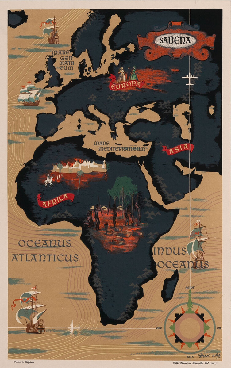 Sabena Belgian Airlines - Europe Africa Map Poster. 