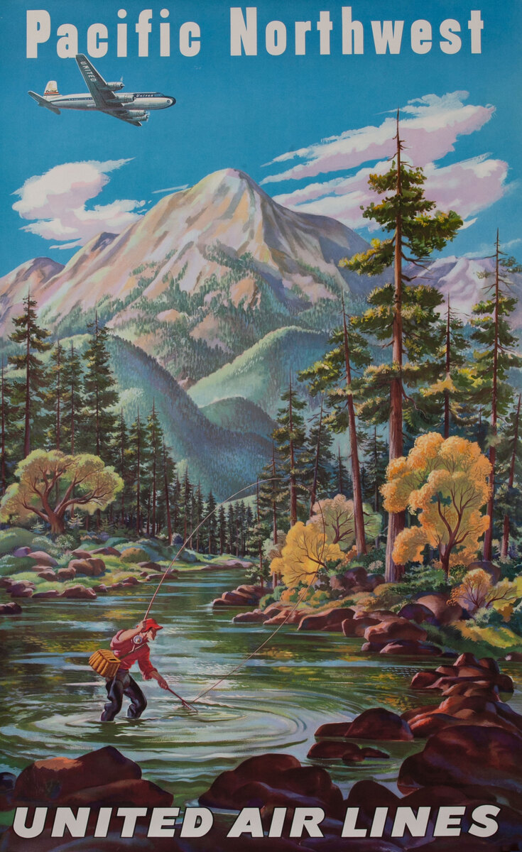 Pacific Northwest United Air Lines Flyfisher Poster