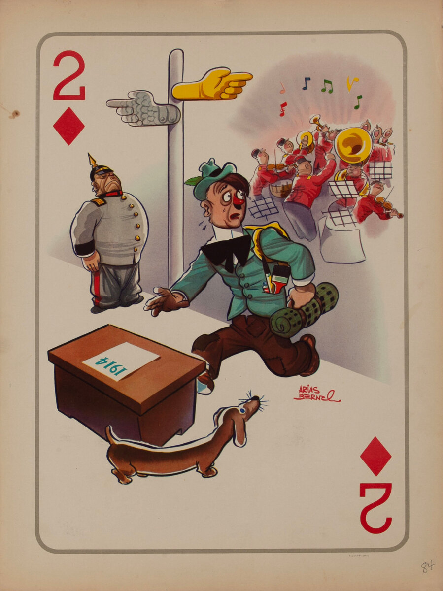 2 Diamonds - Hitler in 1914 Two Paths to Germany or Austria? WWII Satire Playing Card