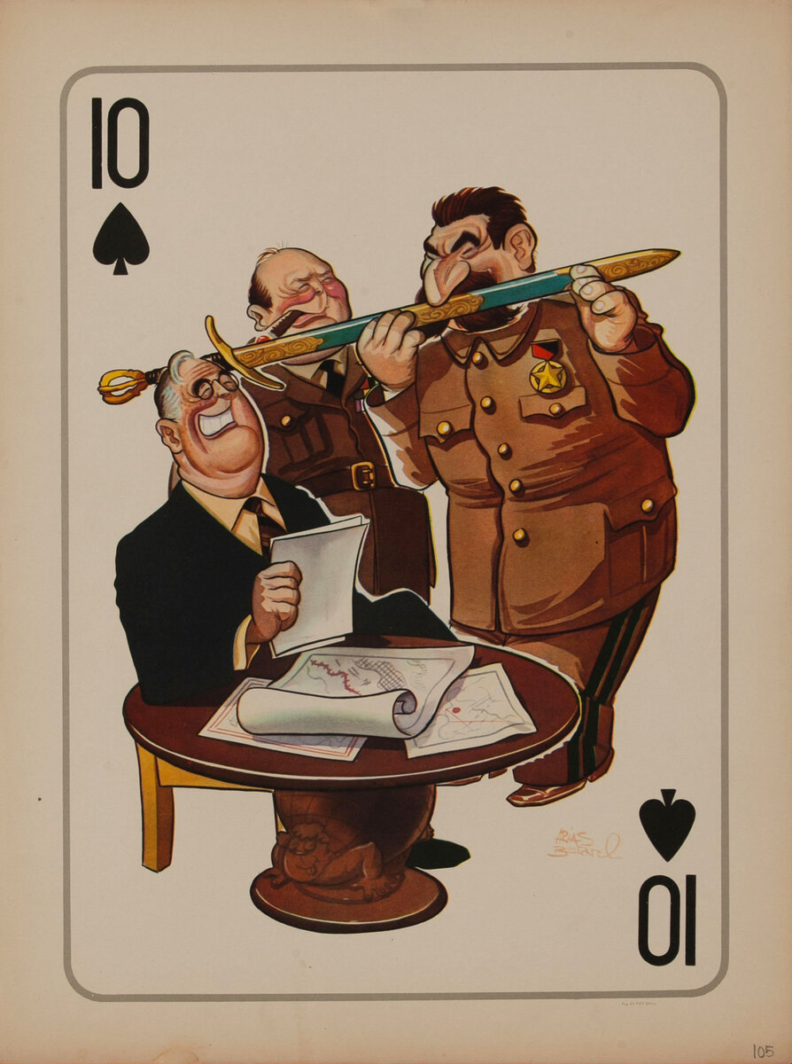 10 Spades WWII Satire Playing Card - Churchill Stalin Roosevelt