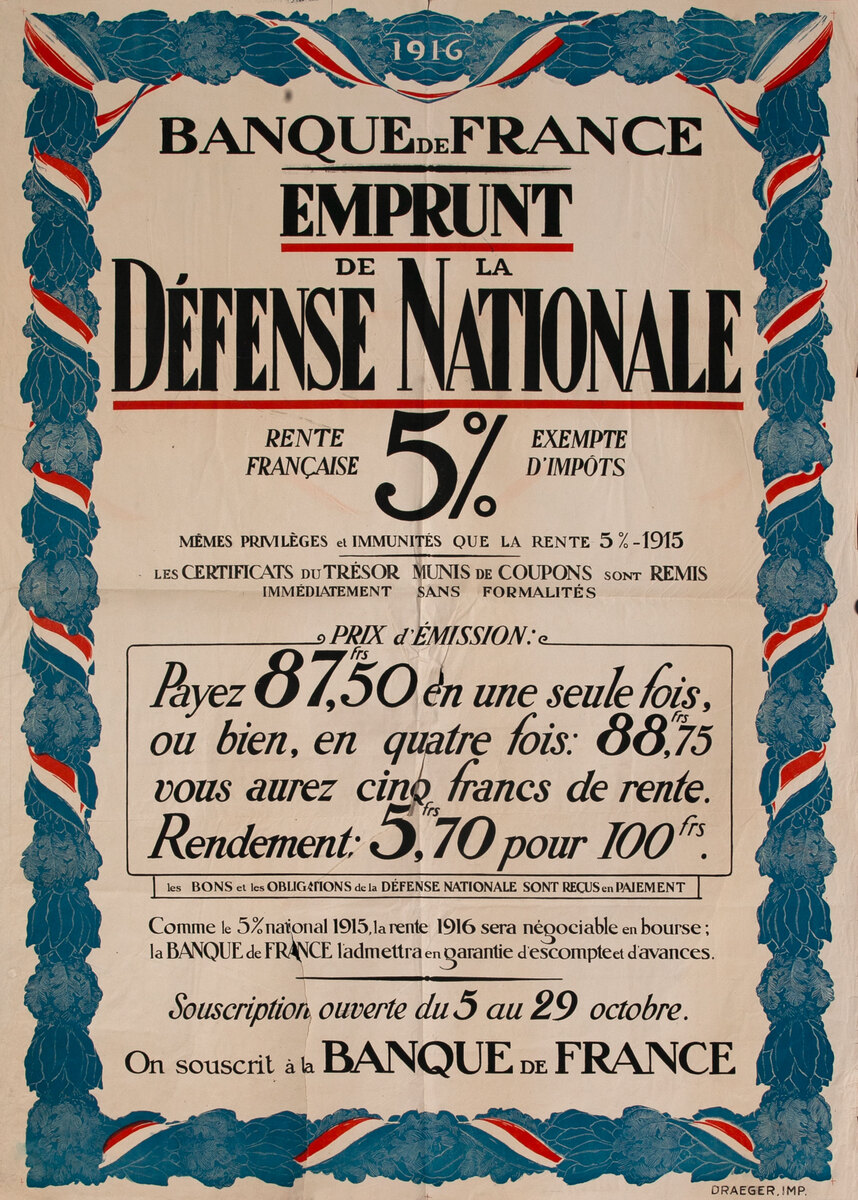 Banque of France Eprunt de la Defense Nationale  -  French WWI Poster