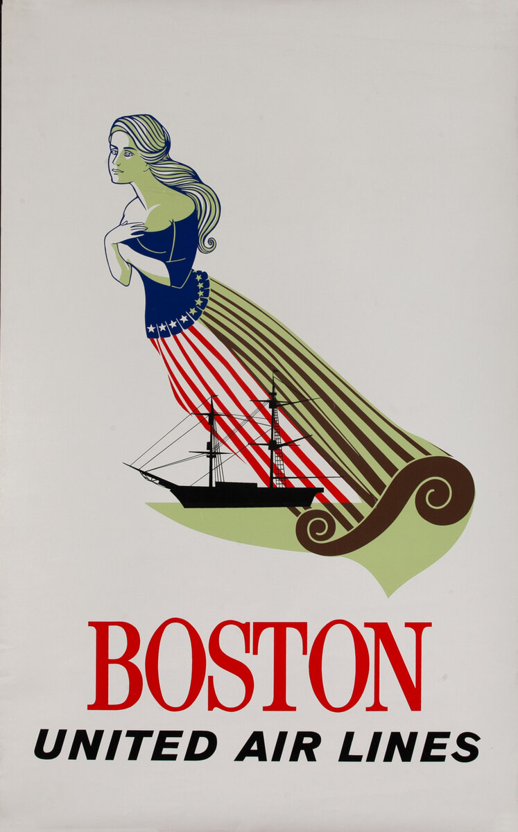 Boston Massachusetts Delta Airlines Vintage United States Travel Poster Print 