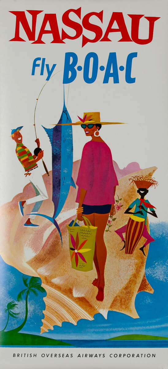 BOAC Nassua Bahamas Travel Poster 
