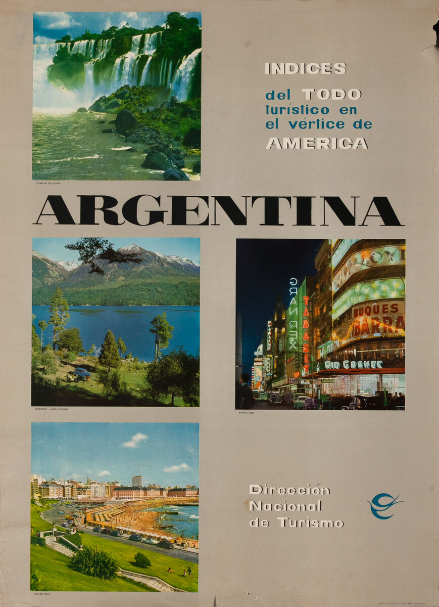Argentina Travel Poster, Indices del Todo turistico en el vertice de America