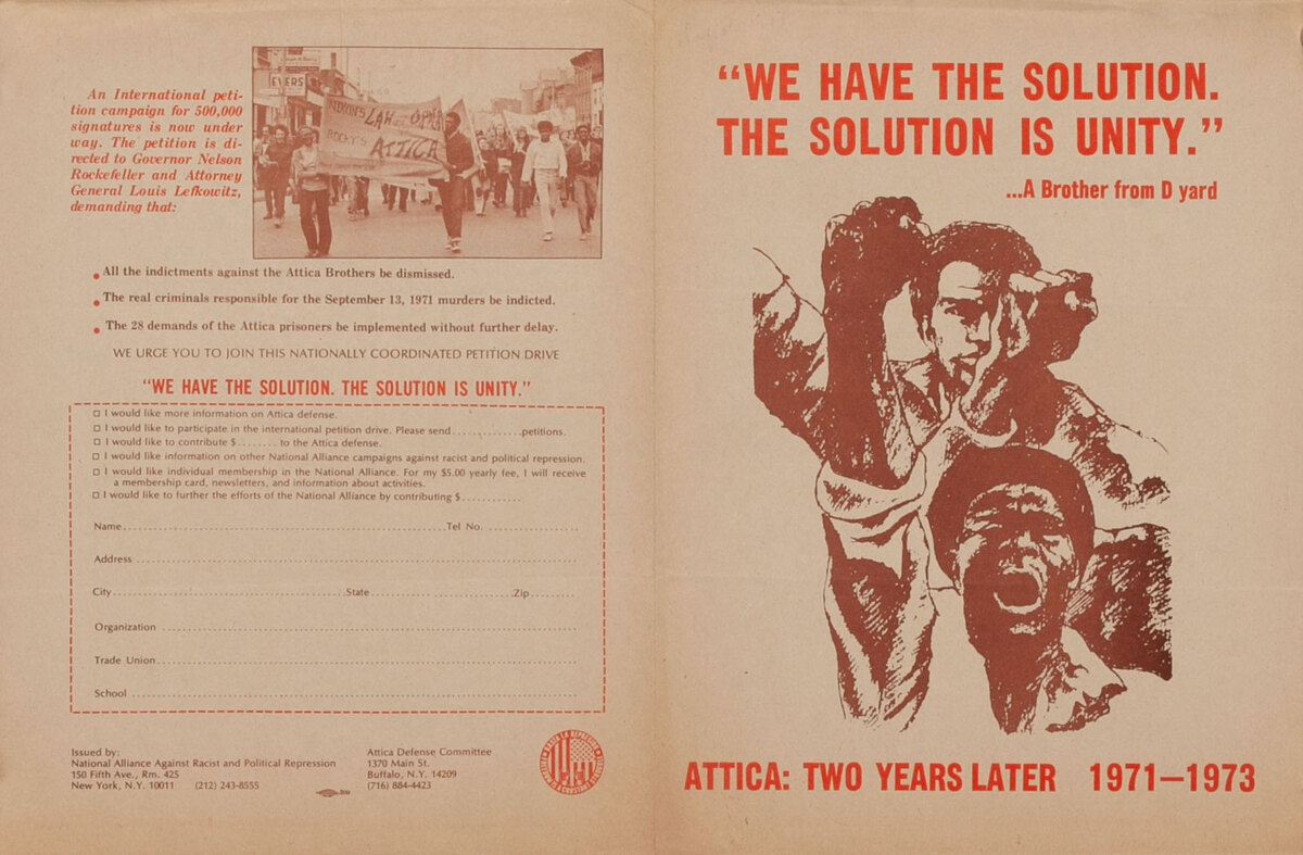Attica: Two Years Later 1971-1973 We have the Solution. The Solution is Unity. …A Brother from D yard