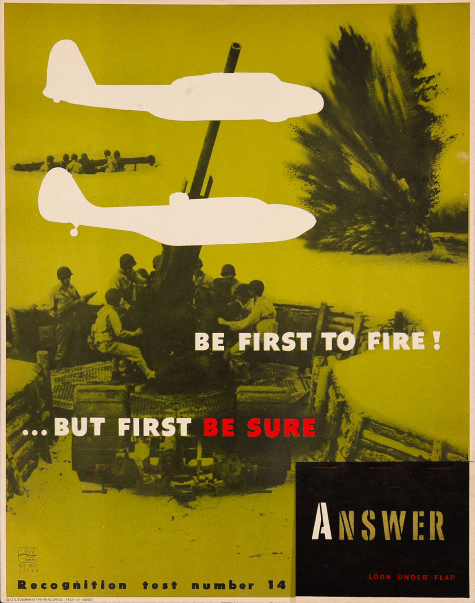 Be First to Fire! …But First Be Sure -WWII Aircraft Recocgnition Training Chart