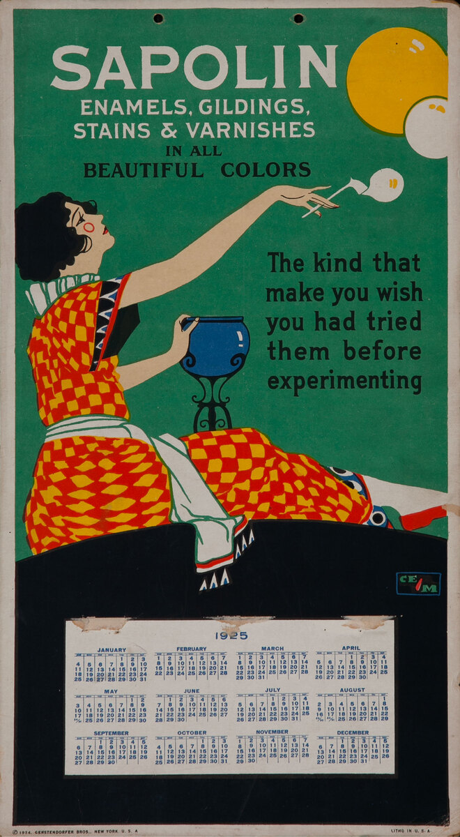 Sapolin Paint Advertising Poster Enamels, Gildings. Stains and Varnishes - The Kind that make you wish you had tried them before experimenting.