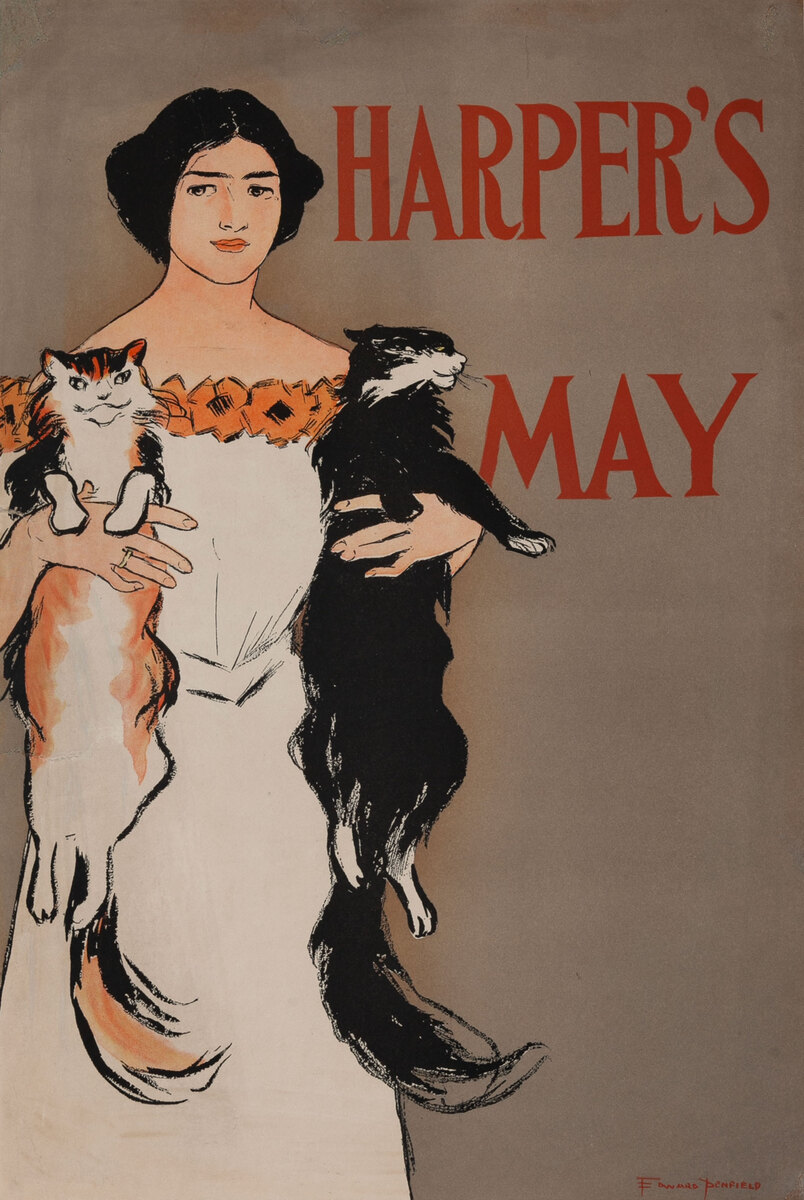 Harper's May 1896 Original American Literary Poster - Women With Cats