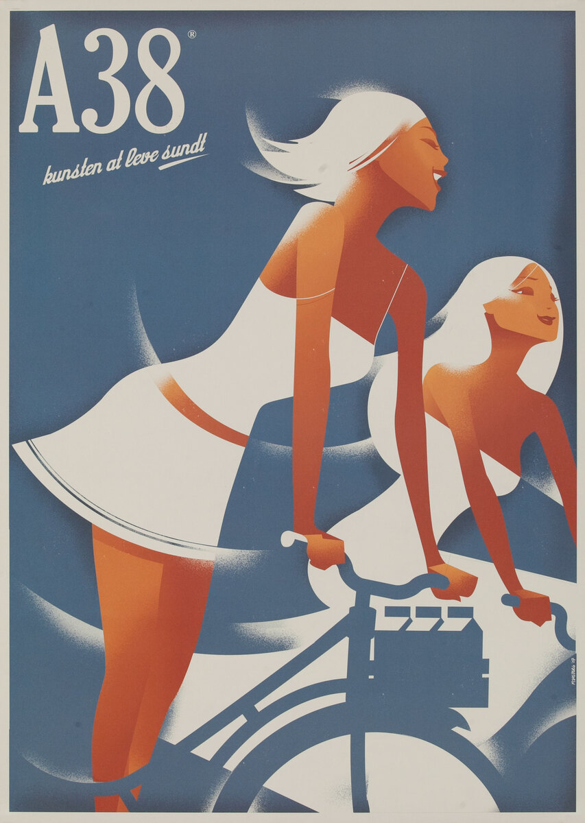 A38 - The Art of Healthy Eating  Danish Dairy Poster Women on Bicycle