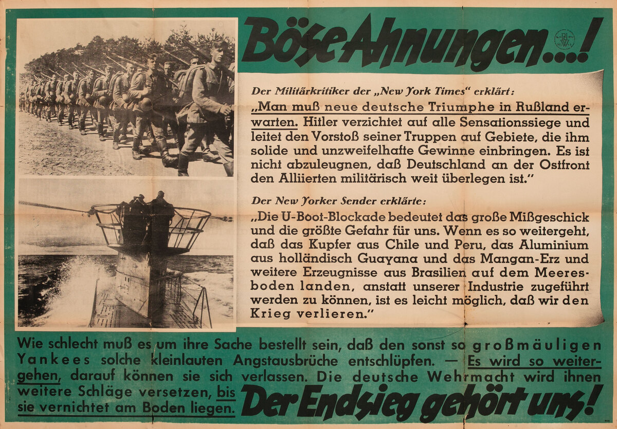 Bose Ahnungen...! Original German WWII Poster Parole Der Woche