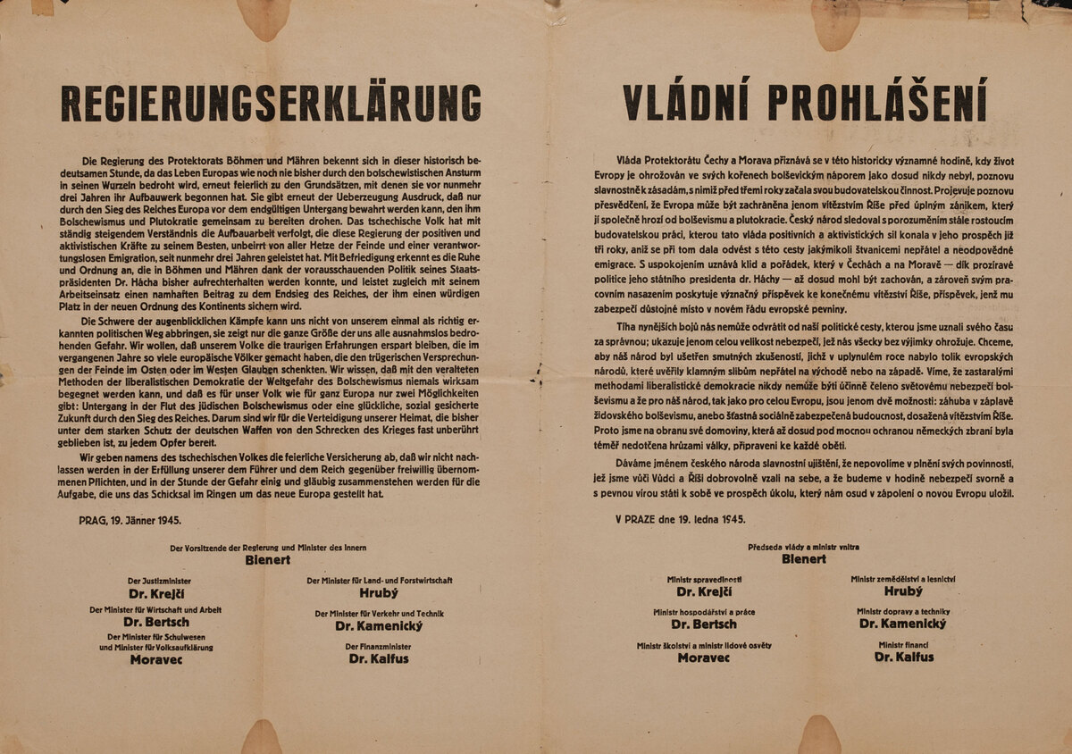 Government Declaration, Origin WWII German / Czech  Poster