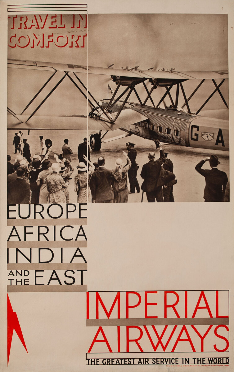 Travel in Comfort Imperial Airways Europe, Africa, India and the East - The Greatest Air Service in the World Original Travel Poster