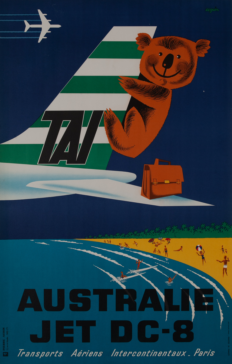TAI Australie Jet DC-8 Koala Original Travel Poster